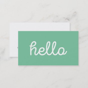 Modern Simple Green Hello Script Graphic Designer Business Card by busied at Zazzle