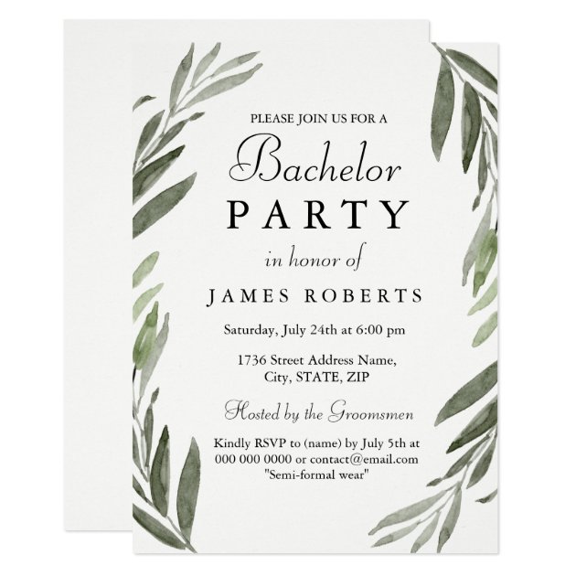 Modern Simple Green Leaf Bachelor Party Invite