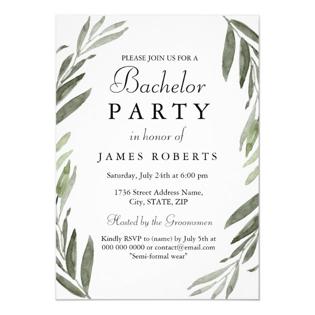 Modern Simple Green Leaf Bachelor Party Invite
