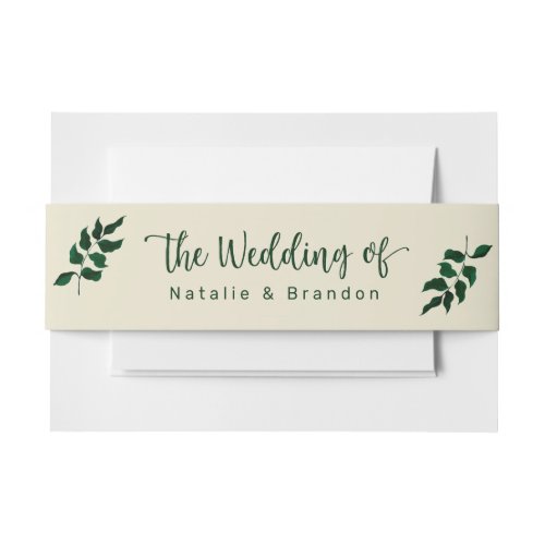 Modern Simple Green Leaves the Wedding of Names Invitation Belly Band