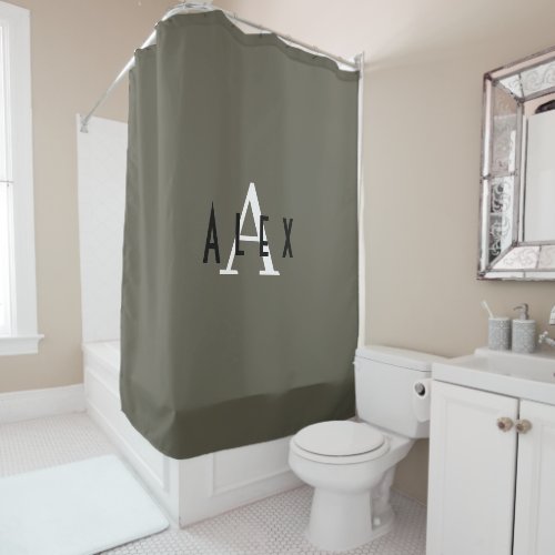 Modern Simple Green Monogram Name  Initial Shower Curtain