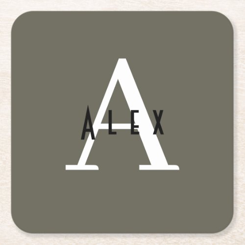 Modern Simple Green Monogram Name  Initial Square Paper Coaster