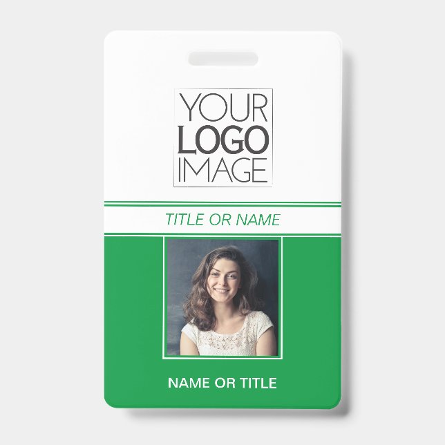 Modern Simple Green Photo Professional Name Tag Badge (Front)