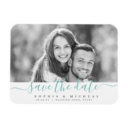 Modern simple green script photo save the date magnet