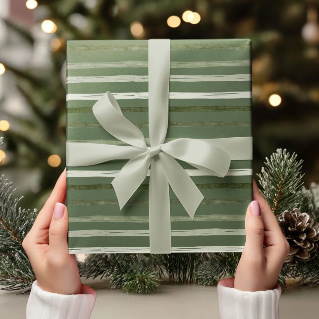 Modern Simple Green Stripes Christmas Wrapping Paper (Creator Uploaded)
