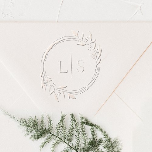Modern Simple Greenery Wreath Monogram Wedding Embosser