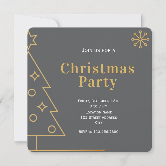 Modern Simple Grey and Gold Christmas Party Square Invitation (Front)