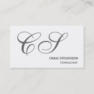 Modern Simple Grey Monogram White Business Card