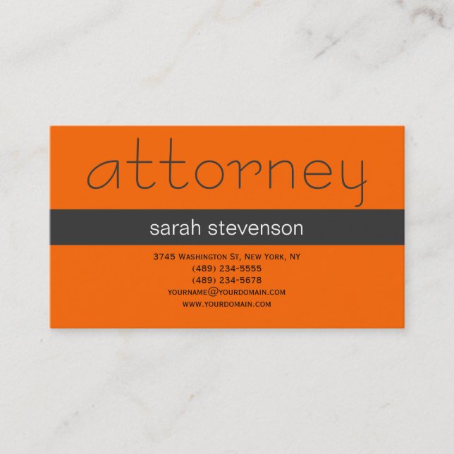 Modern Simple Grey Orange Attorney Business Card (Front)