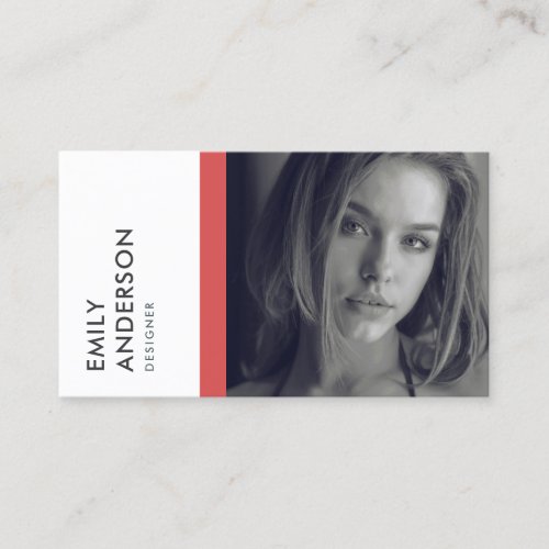 MODERN SIMPLE GREY RED PERSONAL PHOTO IDENTITY BUSINESS CARD