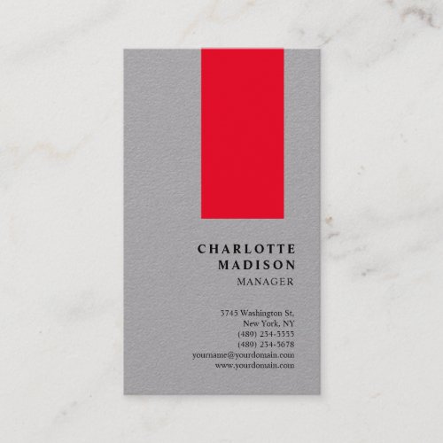 Modern Simple Grey Red Trendy Minimalist Plain Business Card