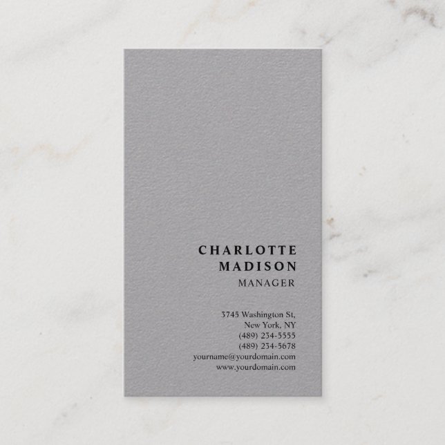Modern Simple Grey Trendy Minimalist Plain Business Card (Front)
