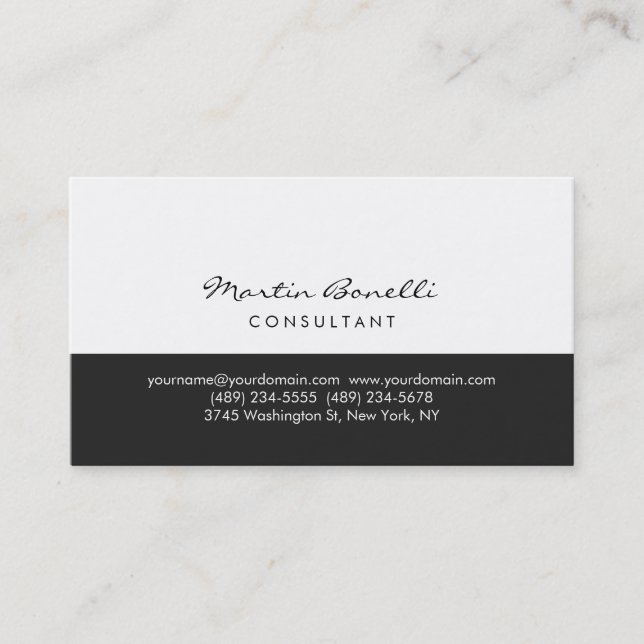 Modern Simple Grey White Consultant Business Card (Front)