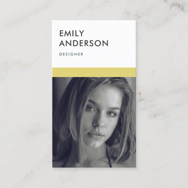 MODERN SIMPLE GREY YELLOW PERSONAL PHOTO IDENTITY BUSINESS CARD (Front)