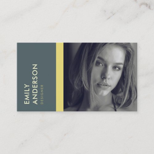 MODERN SIMPLE GREY YELLOW PERSONAL PHOTO IDENTITY BUSINESS CARD