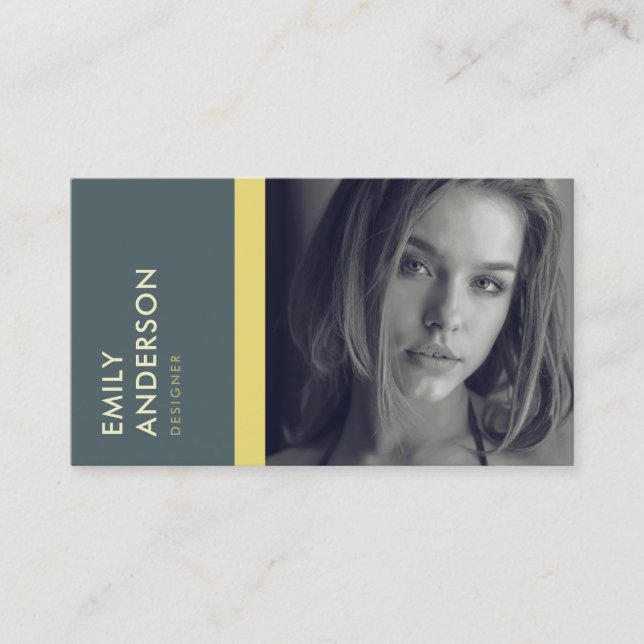 MODERN SIMPLE GREY YELLOW PERSONAL PHOTO IDENTITY BUSINESS CARD (Front)