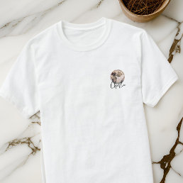 Modern Simple Grunge Custom Badge Pet Photo Name T-Shirt