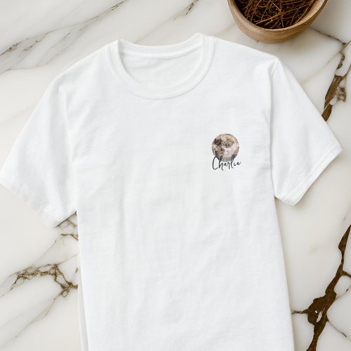Modern Simple Grunge Custom Badge Pet Photo Name T_Shirt