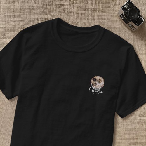 Modern Simple Grunge Custom Badge Pet Photo Name T_Shirt