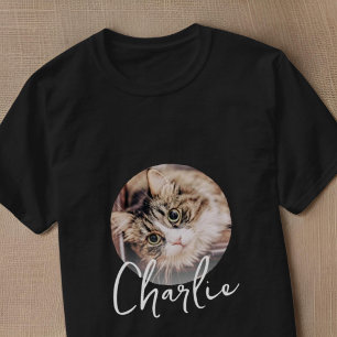 Modern Simple Grunge Custom Badge Pet Photo Name T-Shirt