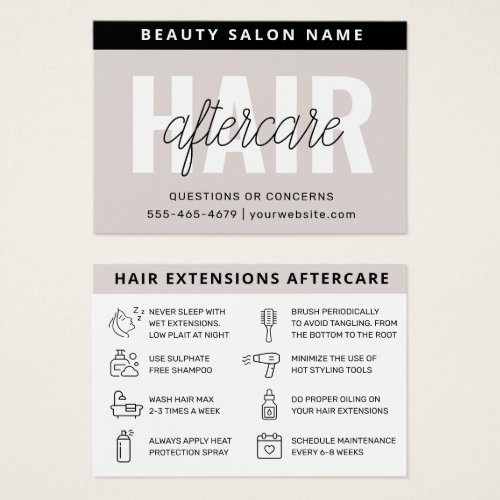 Modern Simple Hair Extensions Aftercare Card