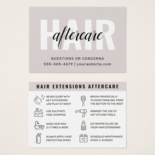 Modern Simple Hair Extensions Aftercare Card