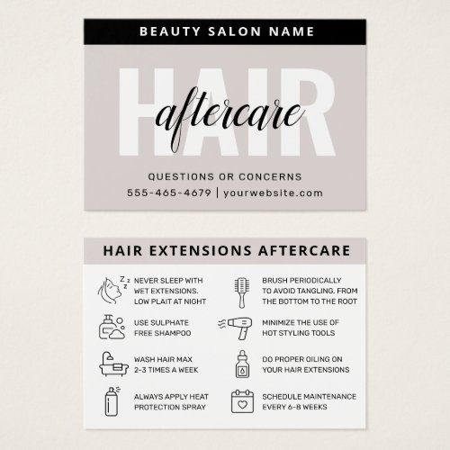 Modern Simple Hair Extensions Aftercare Card