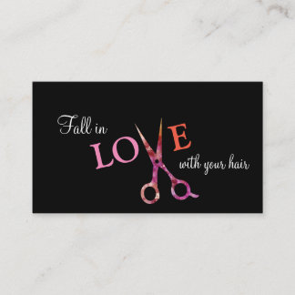 modern simple hairstylist hair stylist black pink business card