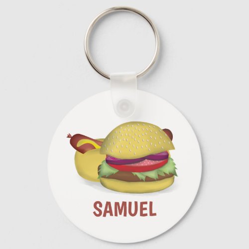Modern Simple Hamburger Hotdog Cute Custom Keychain