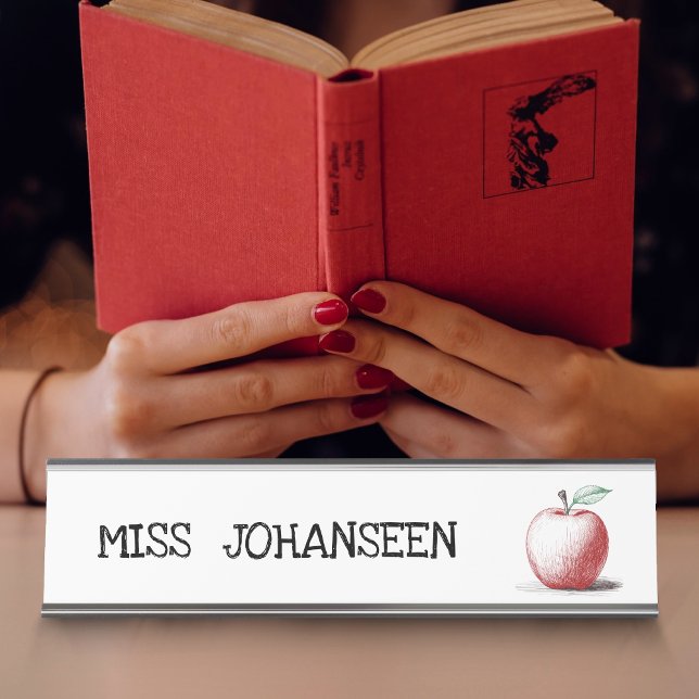 Modern Simple Hand drawn Apple Cute Teacher Gift Desk Name Plate (Creator Uploaded)