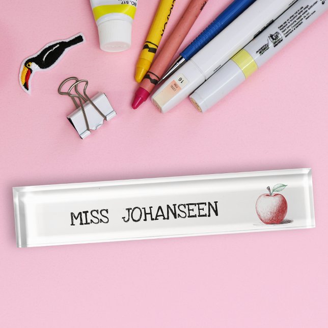 Modern Simple Hand drawn Apple Cute Teacher Gift Desk Name Plate (Creator Uploaded)