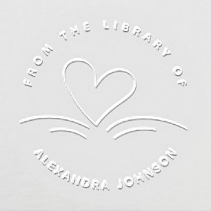 Modern Simple Hand-drawn Book & Heart Library Embosser