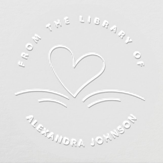 Modern Simple Hand-drawn Book & Heart Library Embosser (Design)