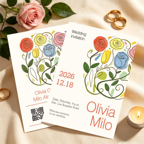 Modern simple hand-drawn floral invitation