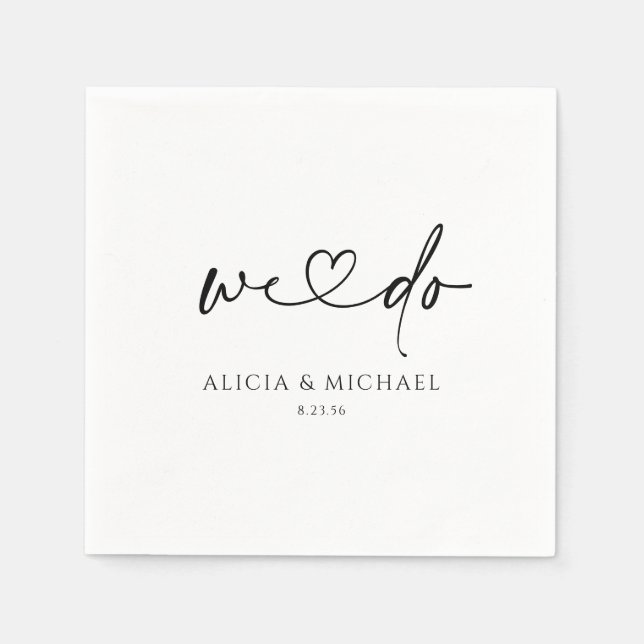 Modern Simple Handwriting Heart Wedding Napkins (Front)