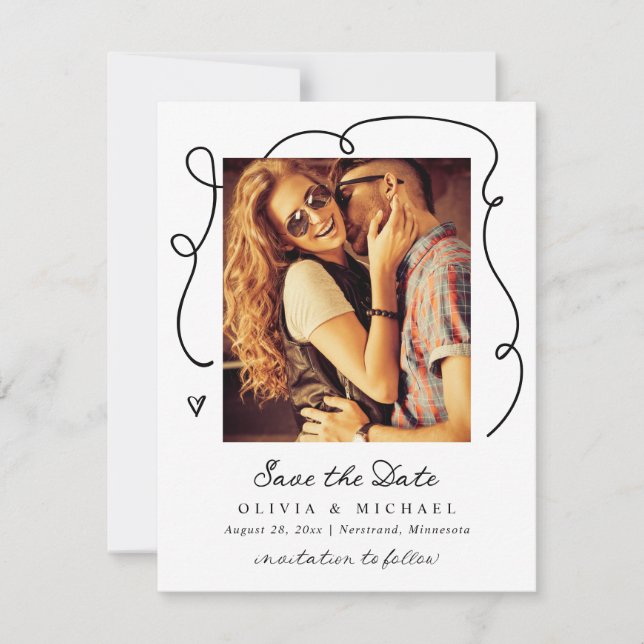 Modern Simple Handwriting Wavy Lines Wedding Save The Date (Front)