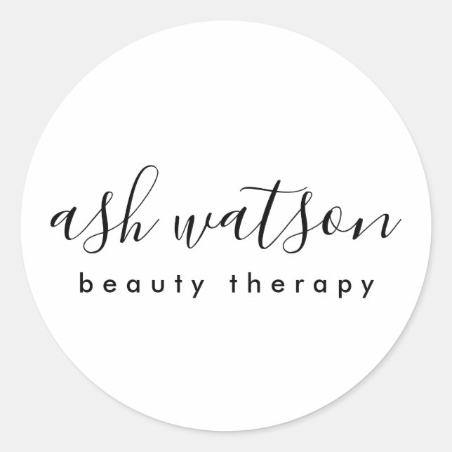 Modern Simple Handwritten Calligraphy Plain White Classic Round Sticker (Front)