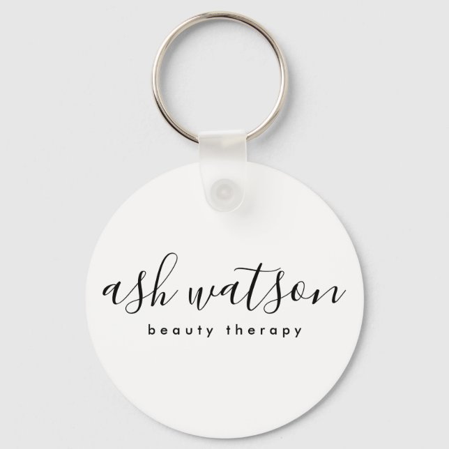 Modern Simple Handwritten Calligraphy Plain White Keychain (Front)