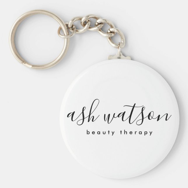 Modern Simple Handwritten Calligraphy Plain White Keychain (Front)