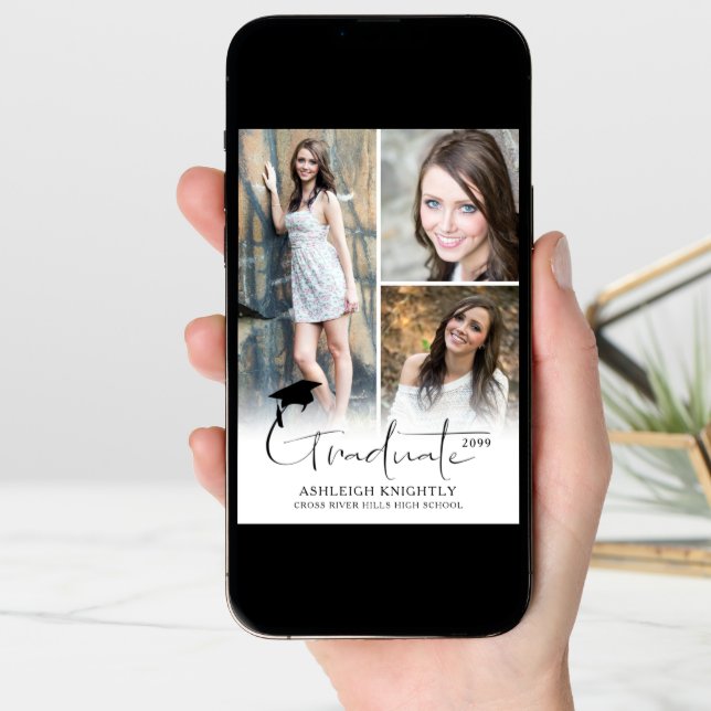 Modern Simple Handwritten Graduate 4 Photo Announcement (Front Digital)