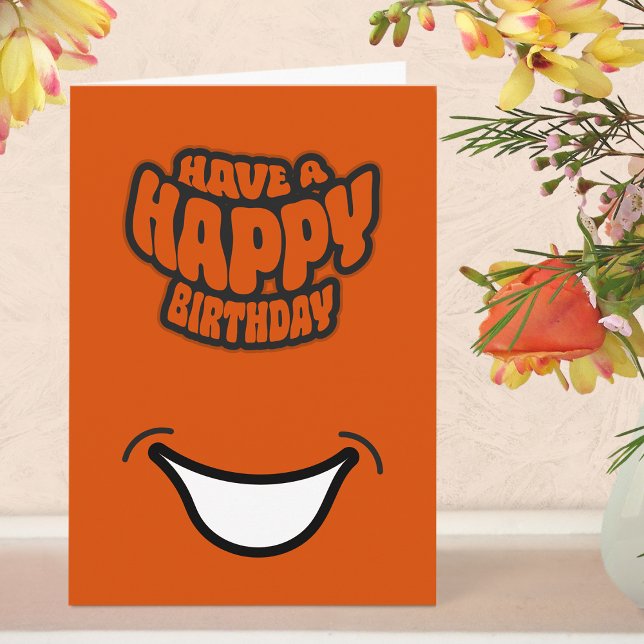 Modern Simple Happy Birthday Folded Greeting Card (Birthday Card - Orange)