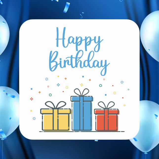 Modern & Simple Happy Birthday Square Sticker (Creator Uploaded)