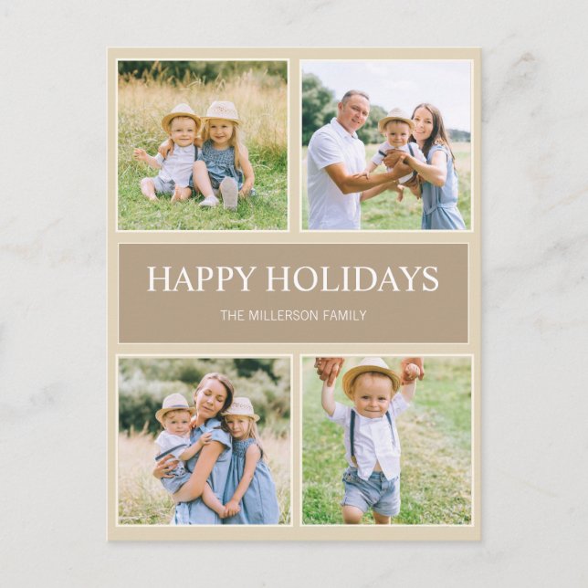 Modern Simple Happy Holidays 4 Family Photo  Postcard (Front)