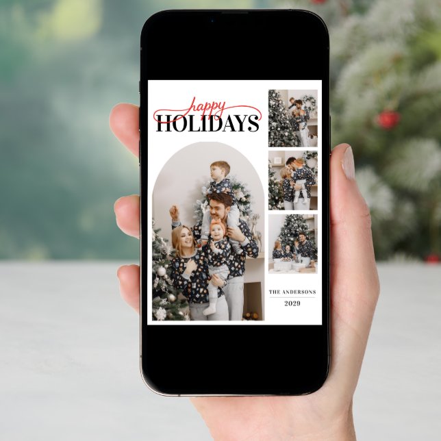 Modern Simple Happy Holidays Photo Calligraphy Holiday Card (Front Digital)