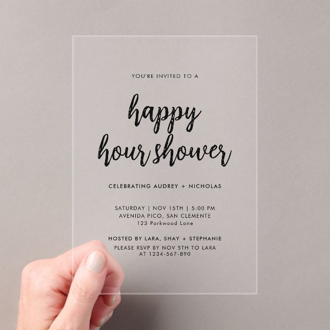 Modern Simple Happy Hour Couple Bridal Shower Acrylic Invitations (Insitu (Handheld))