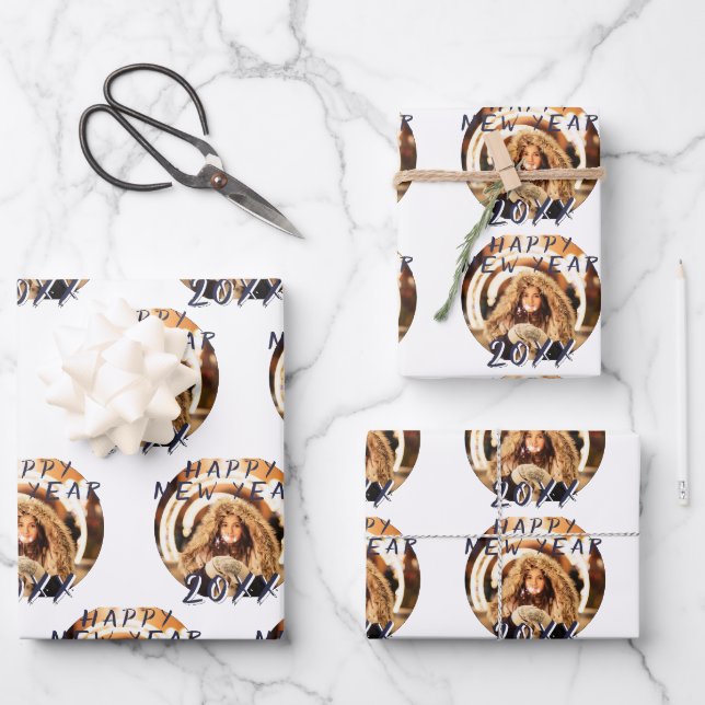 Modern Simple Happy New Year 2023 Photo Wrapping Paper Sheets (Front)