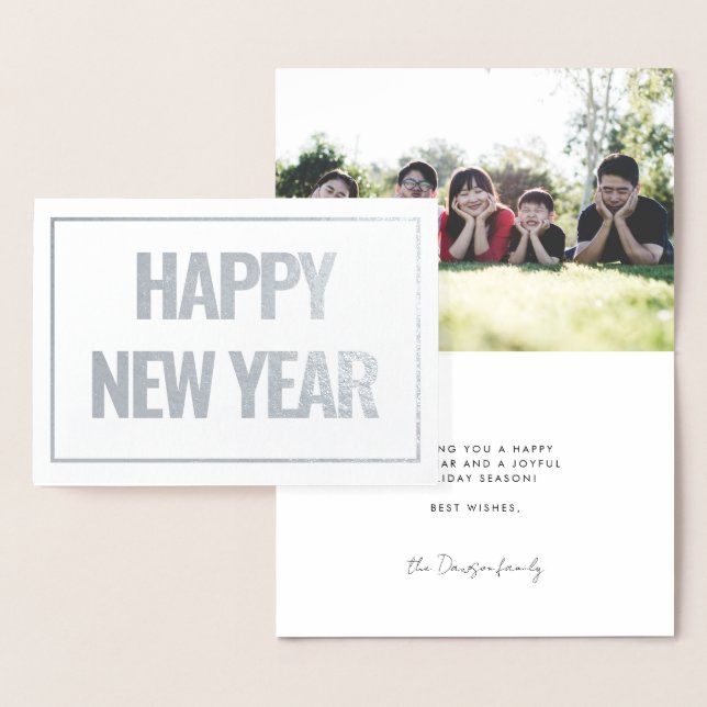 Modern & simple Happy New Year photo silver Foil Card (Display)