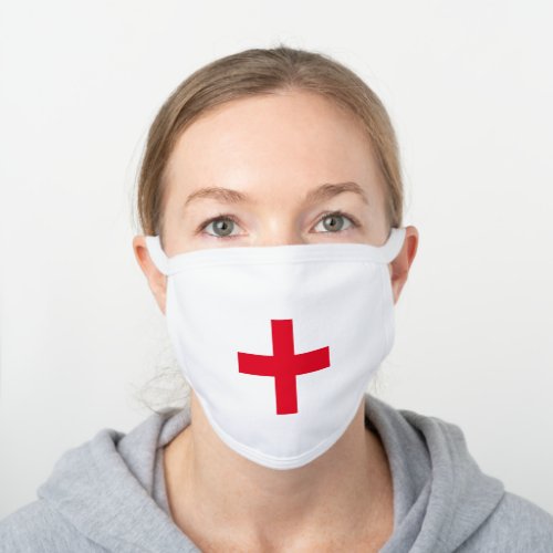 MODERN simple health bold red plus cross White Cotton Face Mask