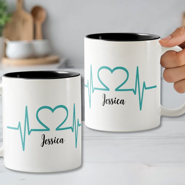 Modern Simple Heart Nurse Doctor Medical Two-Tone Coffee Mug (Modern Simple Heart Beat Nurse Doctor Medical Two-Tone Coffee Mug)