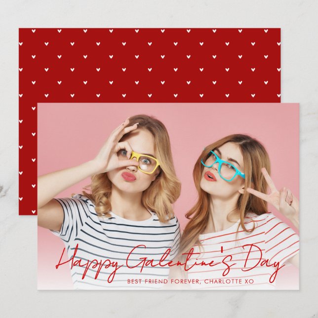 Modern Simple Hearts Happy Gelantine's Day Photo Holiday Card (Front/Back)